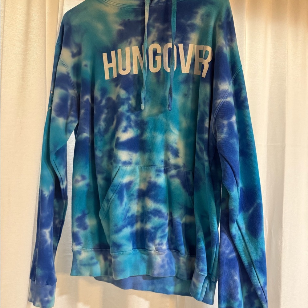 Blue Tie-Dye Hoodie with 'HUNGOVER' Print